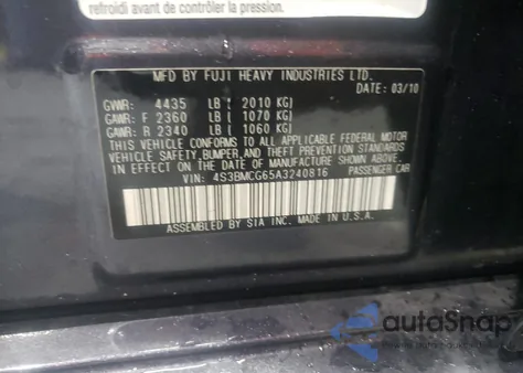 2010 Subaru Legacy 2.5I Premium из США, поврежденный, VIN 4S3BMCG65A3240816